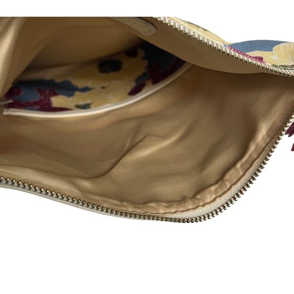 Rachel Pally Foldover Blue Yellow Floral Canvas Faux Leather Clutch - Picture 8 of 12